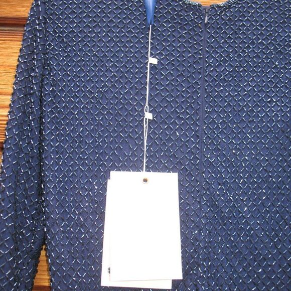 Mac Duggal 5056 Womens Blue BEADED HIGH NECK LONG SLEEVE GOWN WITH DETAILED BELT - Picture 14 of 15